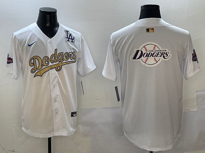 Men Los Angeles Dodgers Blank White Champion gold character 2025 Nike MLB Jersey style 27